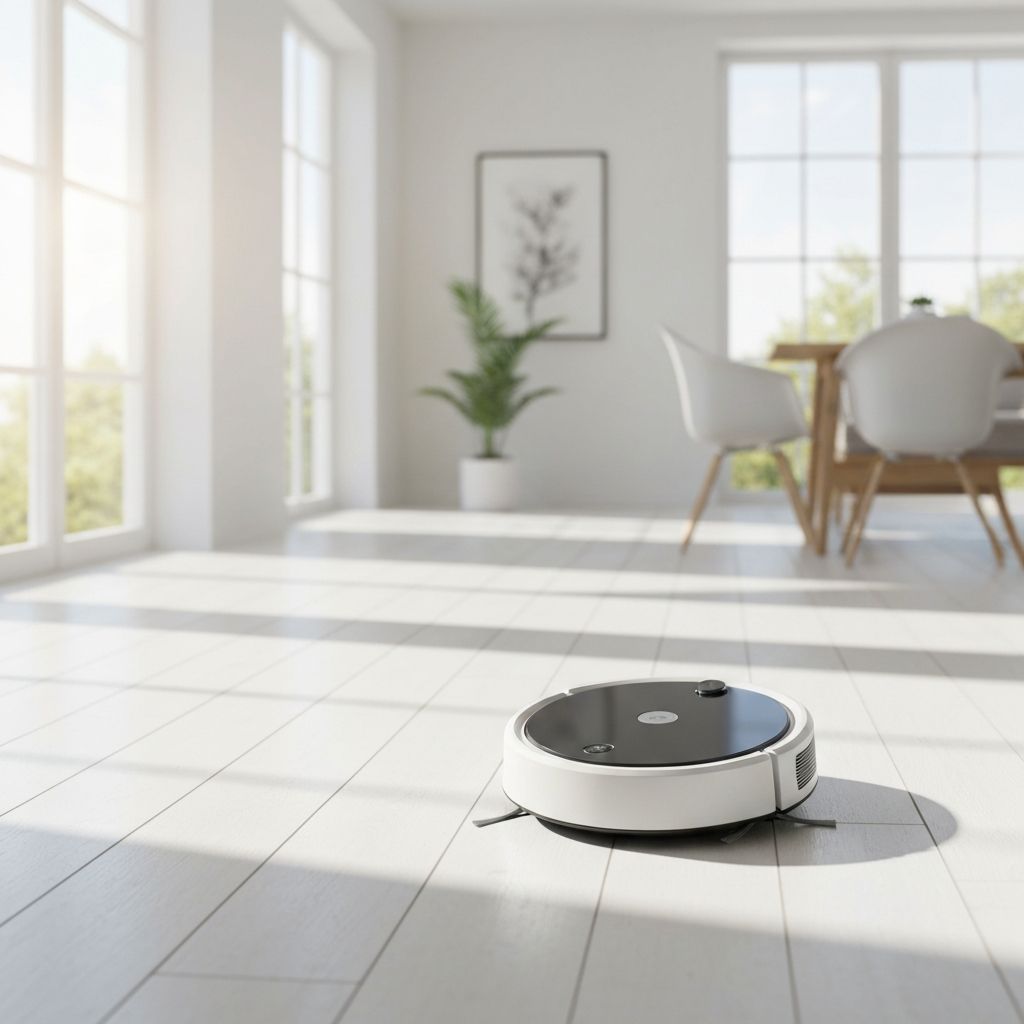 Robo de limpeza em sala moderna